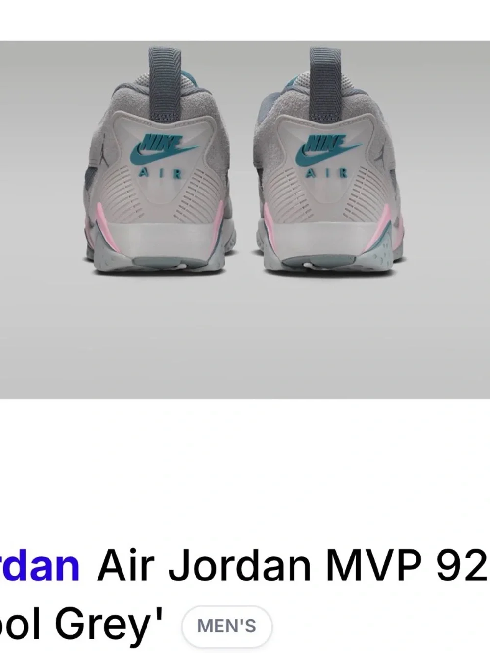 Jordan Men’s MVP 92 Low - Cool Grey/Pink Men's Sneakers